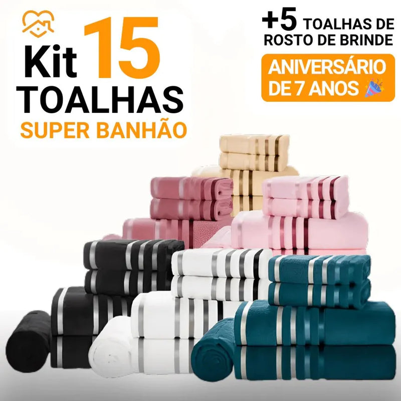 Kit 15 Toalhas Super Banhão de Alta Maciez +5 Toalhas de Rosto de BRINDE